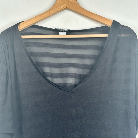 Bebe Black Semi Sheer V Neck Dolman Short Sleeves Pullover Top - Picture 3 of 7